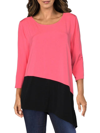 Alfani Women's Colorblock Asymmetrick Top Pink Size XXL