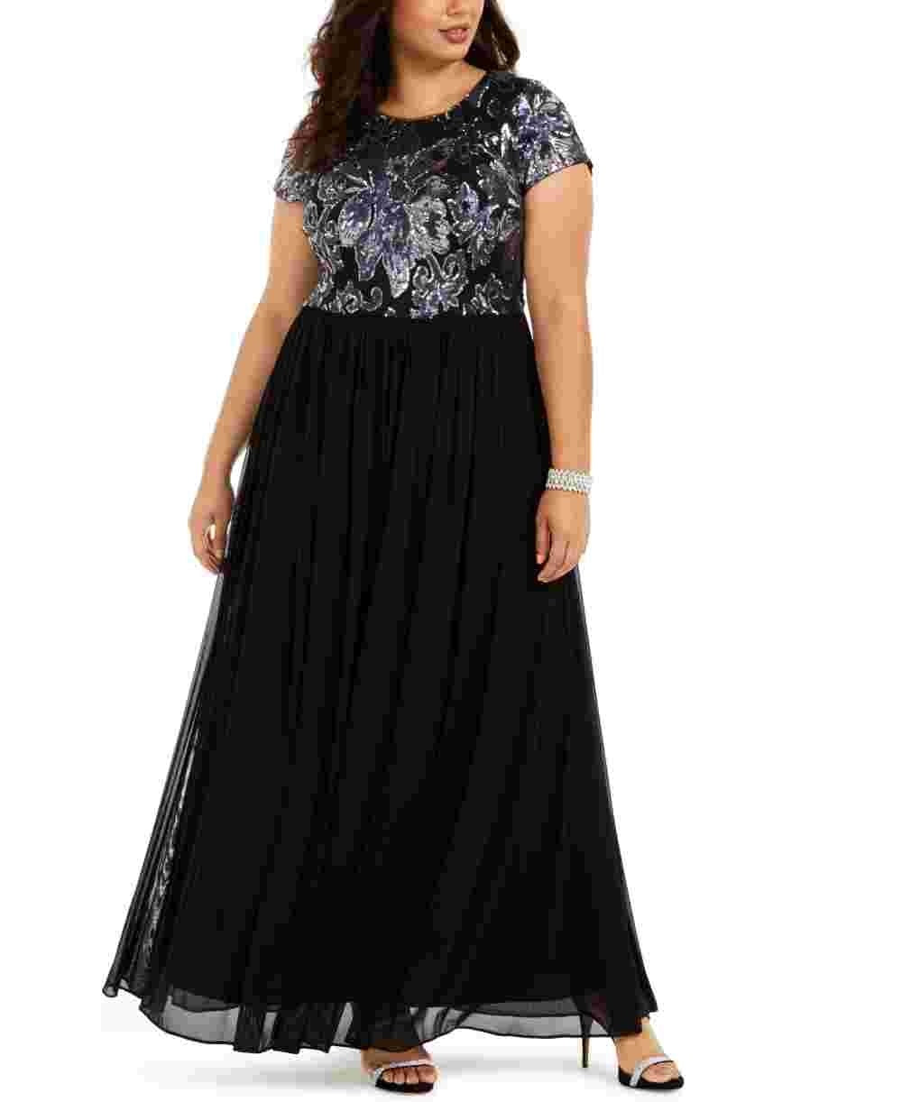 Betsy & Adam Women's Embellished Bodice Gown Black Size Petite Small