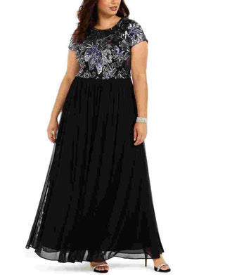 Betsy & Adam Women's Embellished Bodice Gown Black Size Petite Small