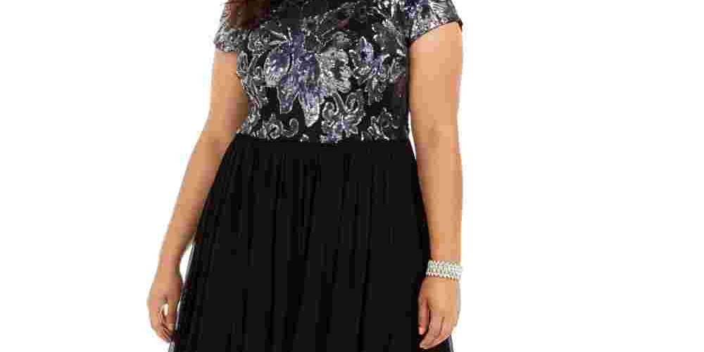 Betsy & Adam Women's Embellished Bodice Gown Black Size Petite Small