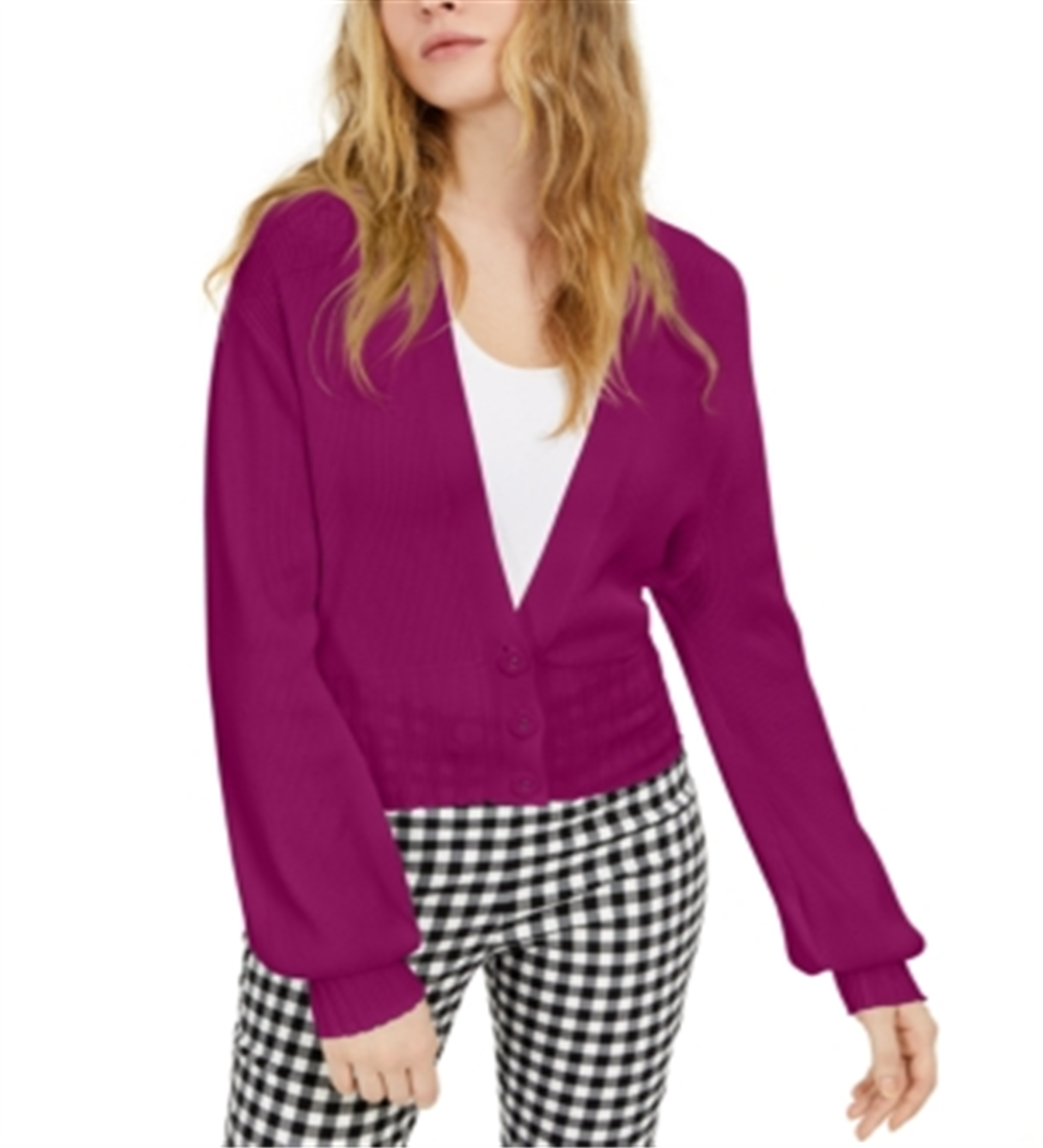 INC International Concepts Women's Ribbed Blouson Sleeve Cardigan Cranberry Rose Size Petite XL