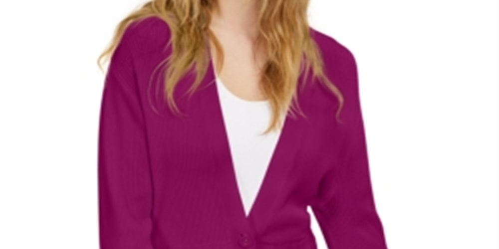 INC International Concepts Women's Ribbed Blouson Sleeve Cardigan Cranberry Rose Size Petite XL