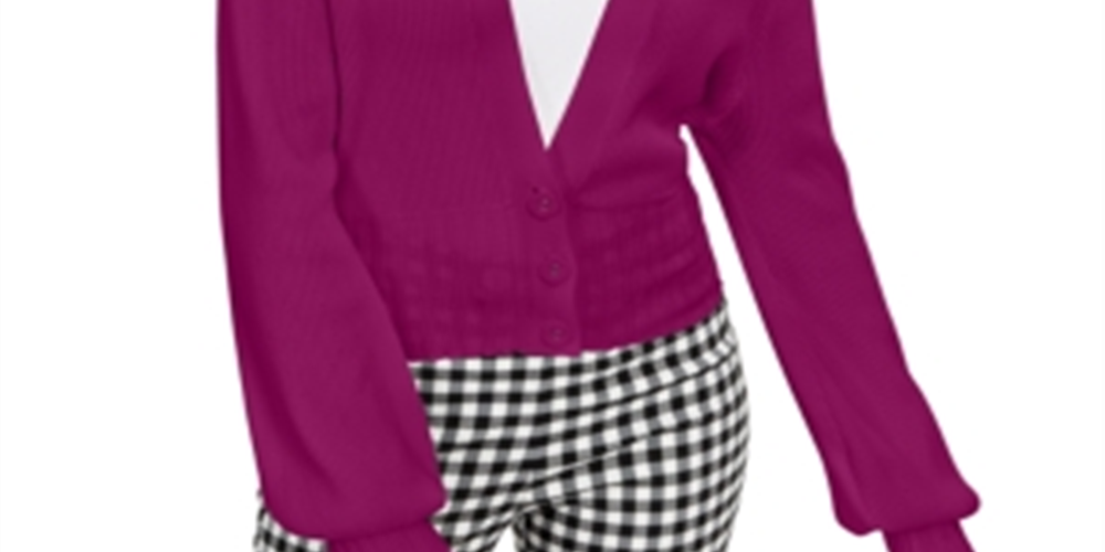INC International Concepts Women's Ribbed Blouson Sleeve Cardigan Cranberry Rose Size Petite XL