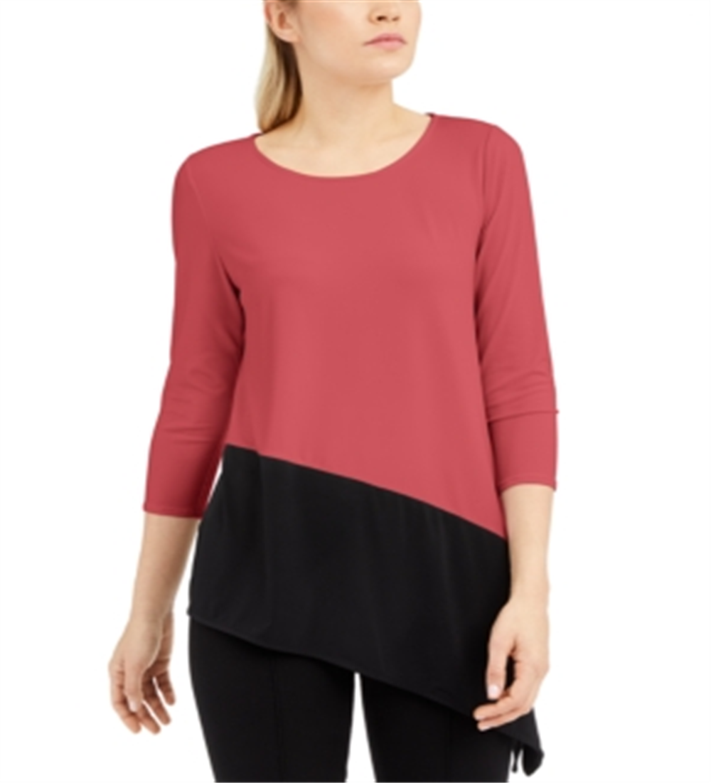 Alfani Women's Colorblocked Asymmetric Top Pink-Black  Size Petite S