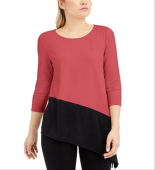 Alfani Women's Colorblocked Asymmetric Top Pink-Black  Size Petite S