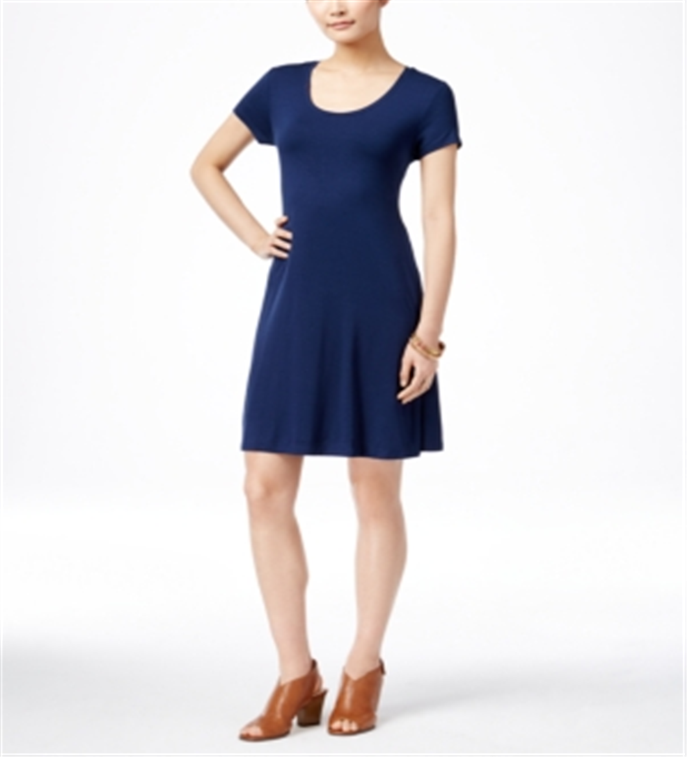Style & Co Women's Short Sleeve a Line Dress Blue Size PP