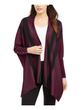 Alfani Women's Striped Long Sleeve Open Cardigan Sweater Maroon Size Petite Large