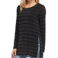 Karen Kane Women's Glitter Striped Long Sleeve Jewel Neck T-Shirt Top Black Size Small