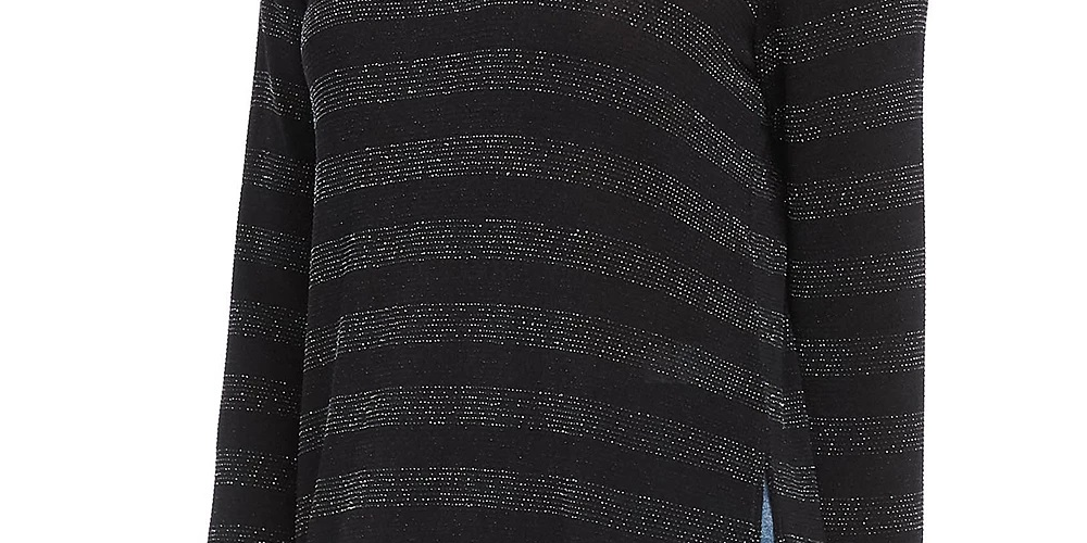 Karen Kane Women's Glitter Striped Long Sleeve Jewel Neck T-Shirt Top Black Size Small