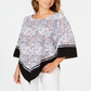 Alfani Women's Printed Poncho Blouse Blue/Brown Size Petite XL