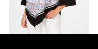 Alfani Women's Printed Poncho Blouse Blue/Brown Size Petite XL