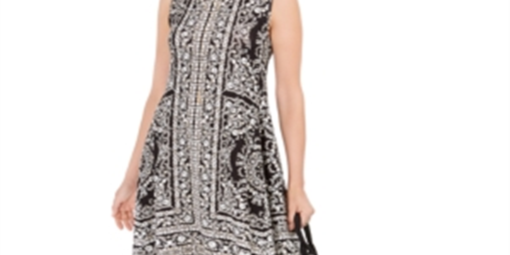 Style & Co Women's Sleeveless Printed Sheath Dress Black Size Petite S