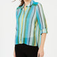 INC International Concepts Women's Vertical Stripe Button Up Shirt Green Size Petite Small