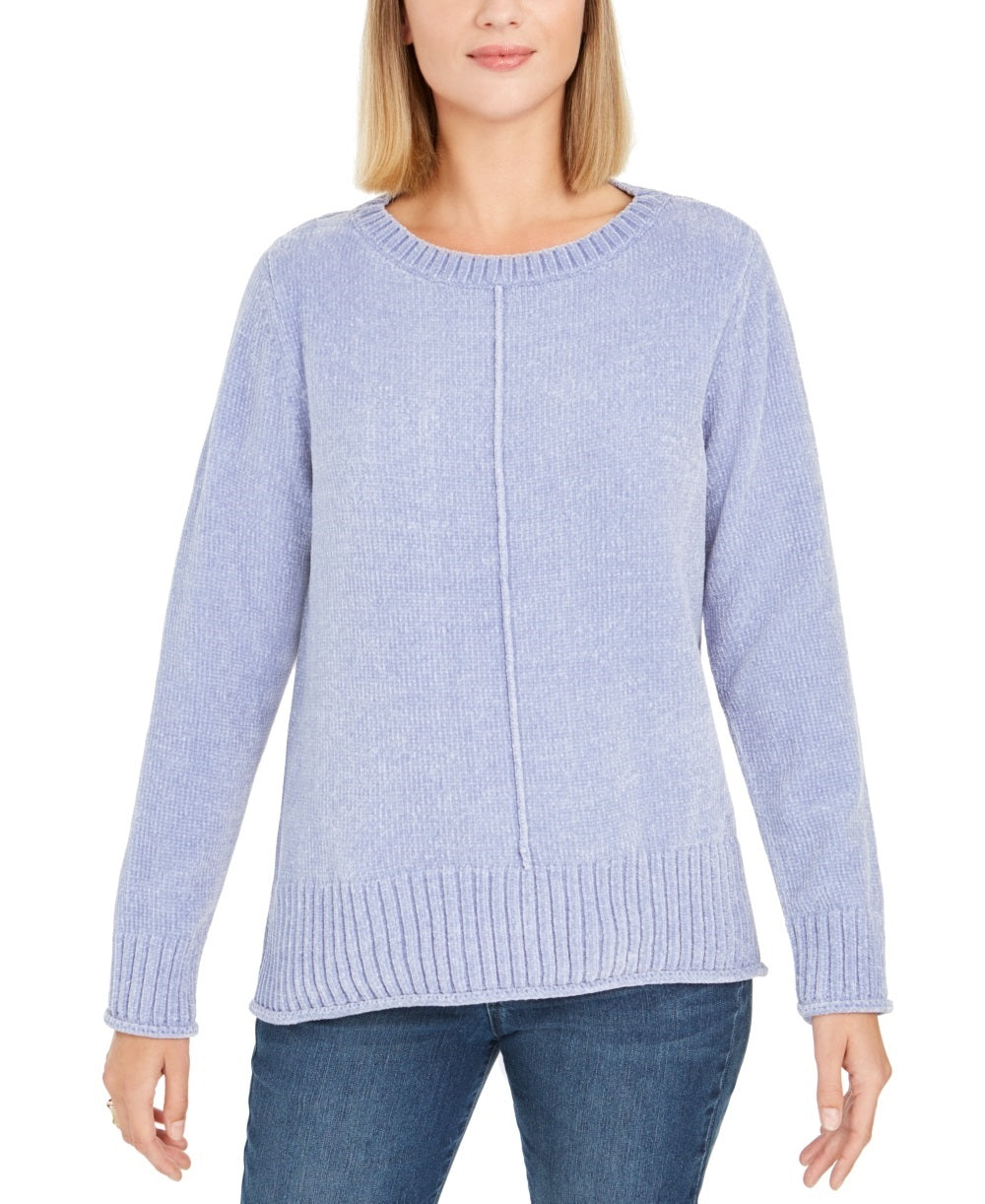 Style & Co Women's Heather Long Sleeve Crew Neck Blouse Sweater Blue Size Petite Medium