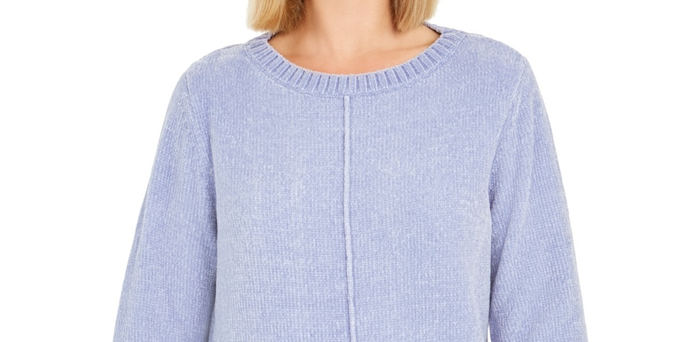Style & Co Women's Heather Long Sleeve Crew Neck Blouse Sweater Blue Size Petite Medium