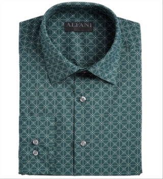 Alfani Men's Woven Printed Dress Shirt Green Size S
