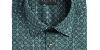 Alfani Men's Woven Printed Dress Shirt Green Size S