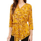 Alfani Women's 3/4 Sleeve Printed Tunic Yellow Size Petite S/M