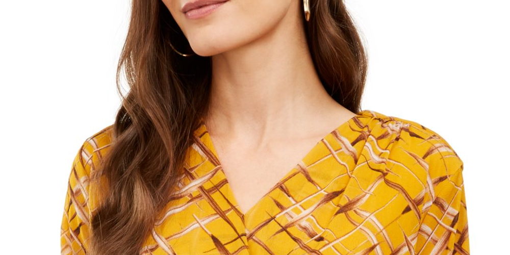 Alfani Women's 3/4 Sleeve Printed Tunic Yellow Size Petite S/M