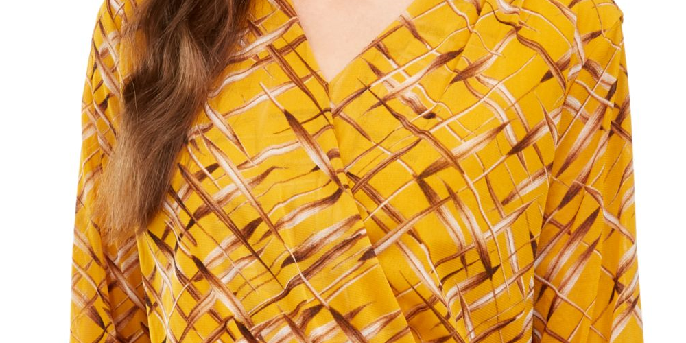 Alfani Women's 3/4 Sleeve Printed Tunic Yellow Size Petite S/M