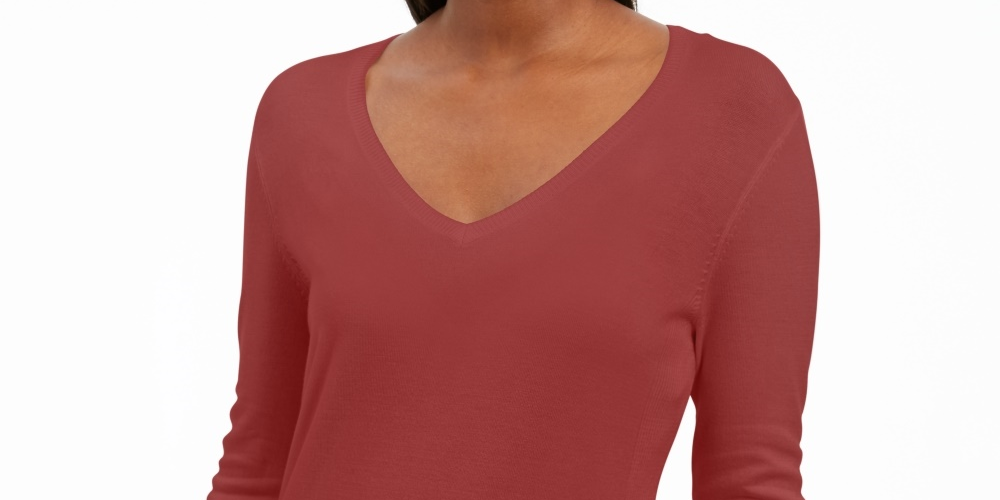 JM Collection Women's Embellished Sleeve V Neck Sweater Red Size Large