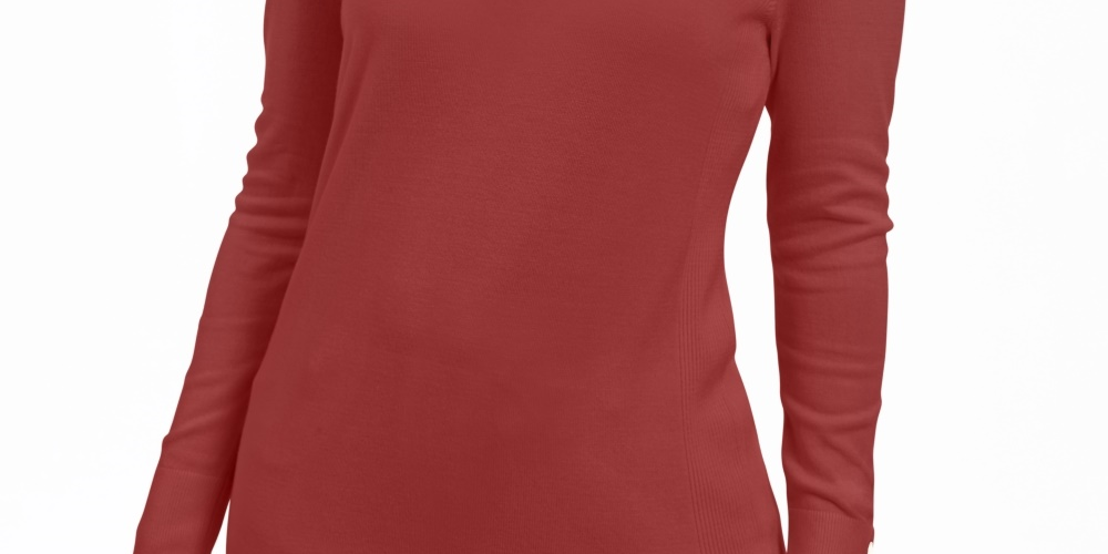 JM Collection Women's Embellished Sleeve V Neck Sweater Red Size Large