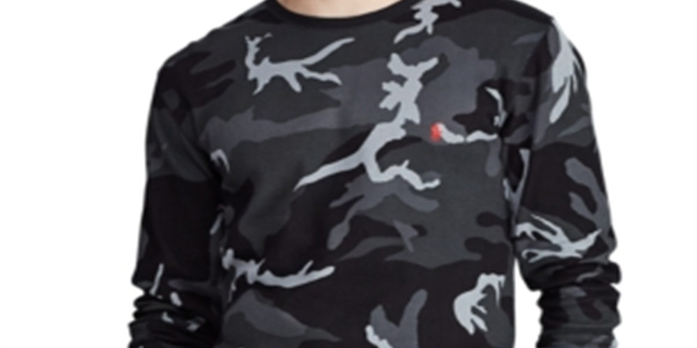 Ralph Lauren Men's Camo Waffle Knit Thermal Pajama Shirt Gray Size Medium