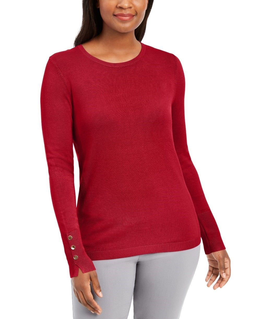 JM Collection Women's Button Cuff Crewneck Sweater Red Size XX-Large