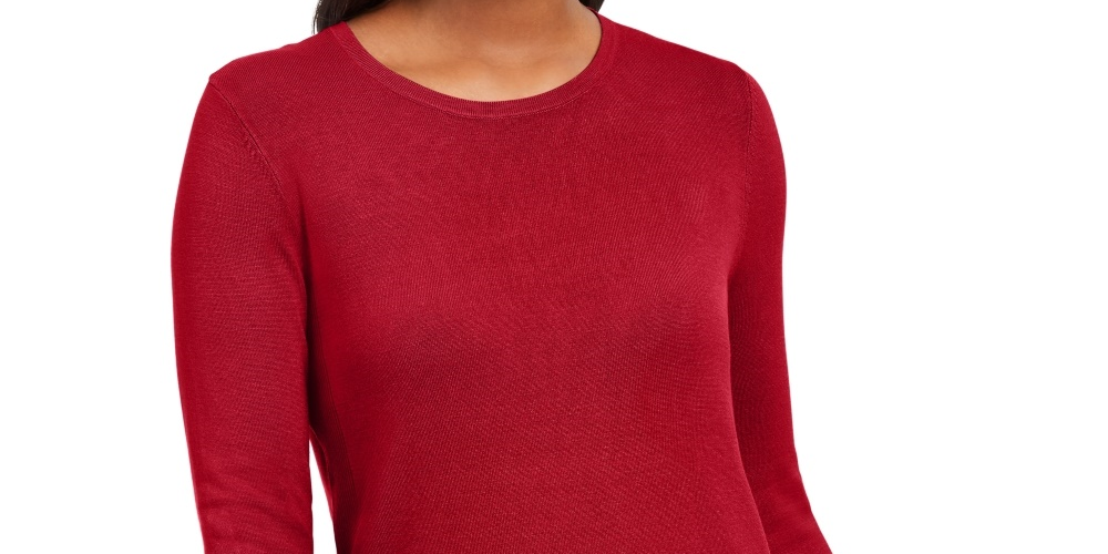 JM Collection Women's Button Cuff Crewneck Sweater Red Size XX-Large