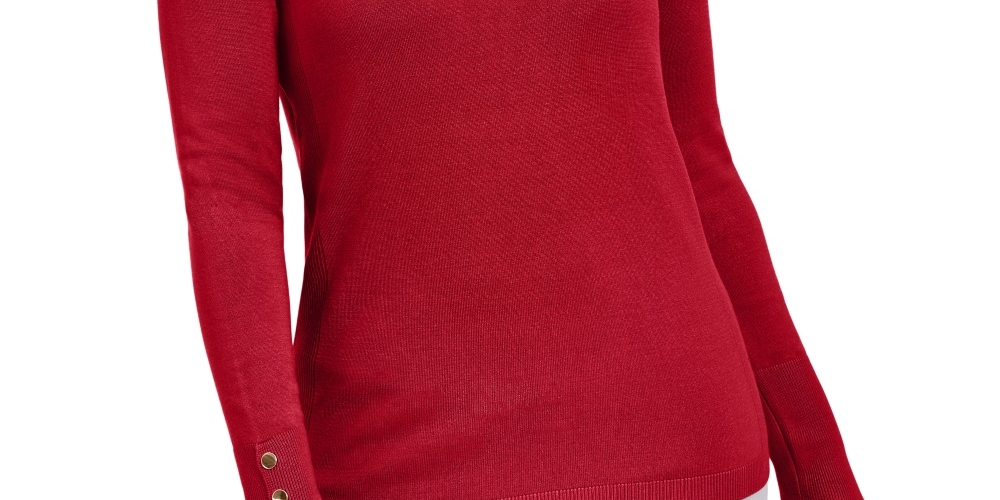 JM Collection Women's Button Cuff Crewneck Sweater Red Size XX-Large