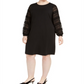 Alfani Women's Plus Embellished-Sleeve Shift Dress Black Size 0X
