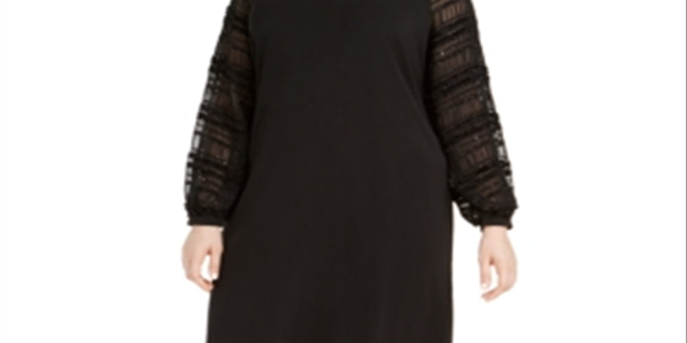 Alfani Women's Plus Embellished-Sleeve Shift Dress Black Size 0X
