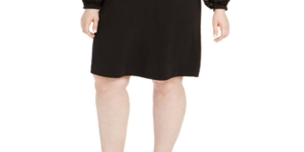 Alfani Women's Plus Embellished-Sleeve Shift Dress Black Size 0X