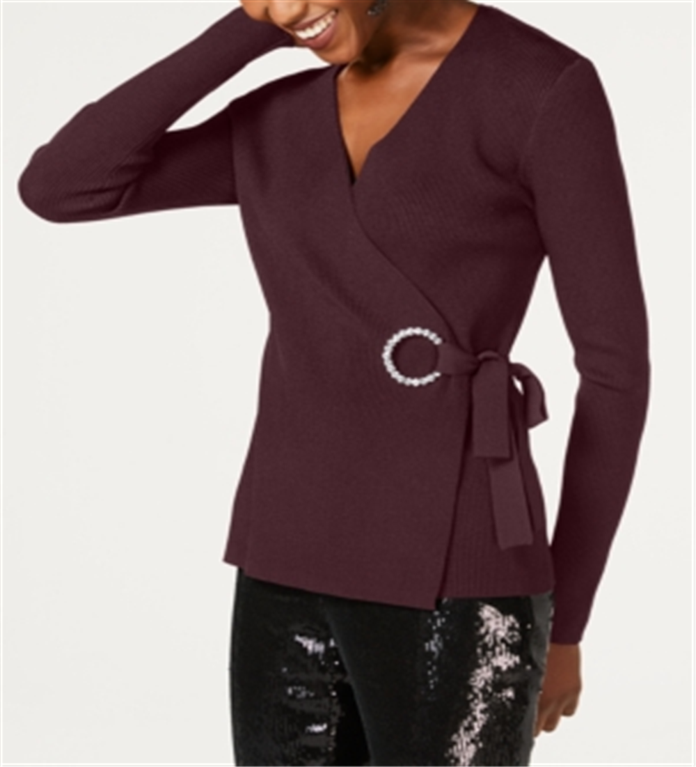 INC International Concepts Women's Embellished Grommet Wrap Sweater Gift Red Size X-Small