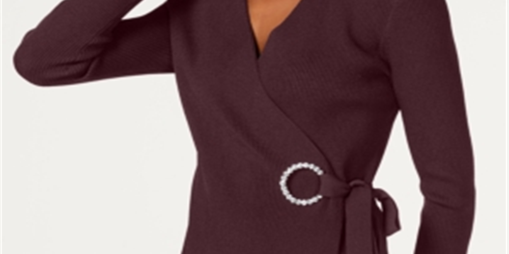 INC International Concepts Women's Embellished Grommet Wrap Sweater Gift Red Size X-Small