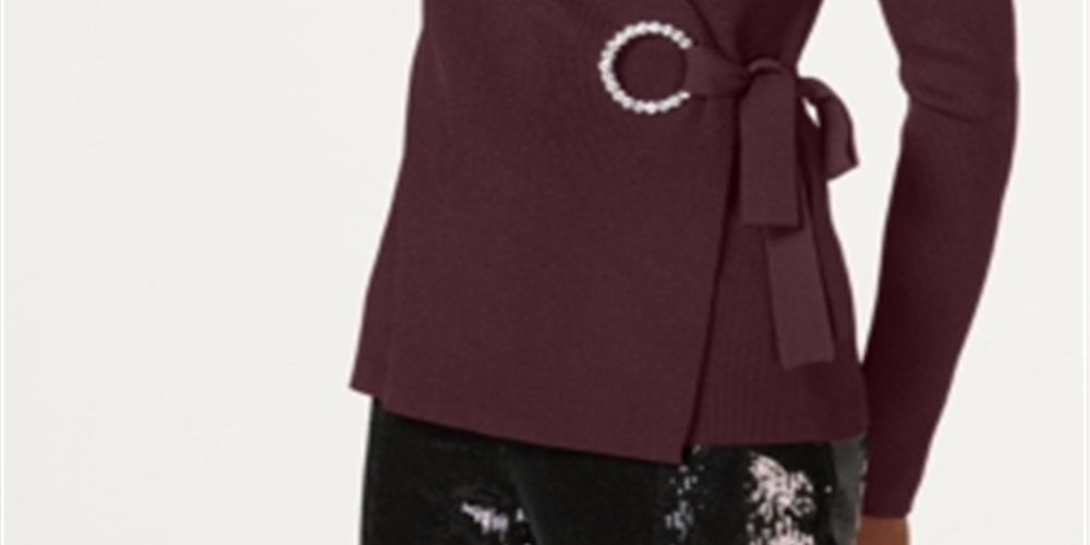 INC International Concepts Women's Embellished Grommet Wrap Sweater Gift Red Size X-Small