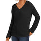 Charter Club Women's Solid Long Sleeve V Neck T-Shirt Top Black Size Petite Large