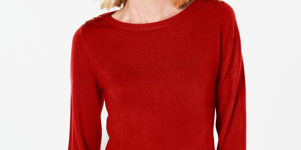 Karen Scott Women's Button Shoulder Sweater Red Size Medium