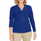 Charter Club Women's Tie Neck Crepe Top Blue Size Petite Large