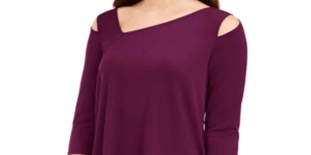 Alfani Women's Asymmetrical Cut Out Top Maroon Size Petite L