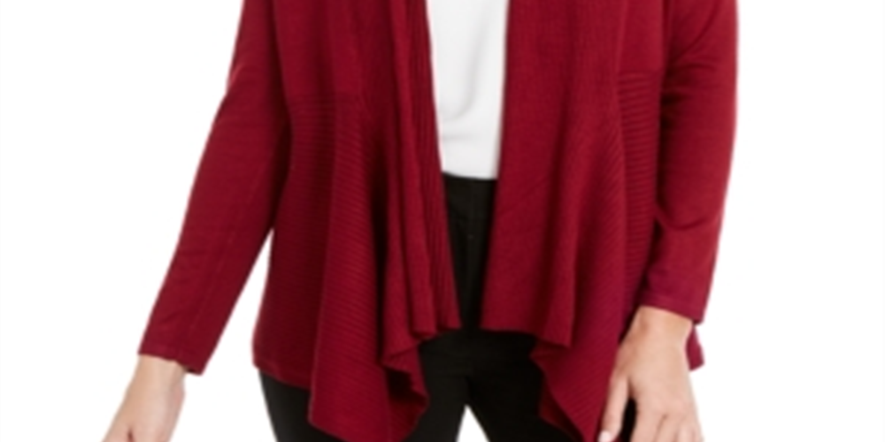 JM Collection Women's Mixed Ribbed Flyaway Cardigan Cherry Pie Size Petite S