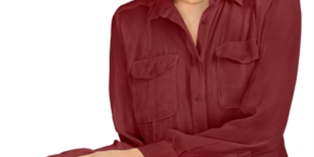 Bar III Women's Tie Hem Button Front Top Bronze Size S