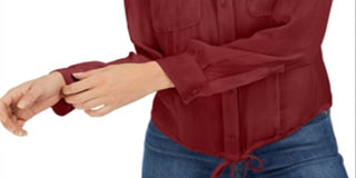 Bar III Women's Tie Hem Button Front Top Bronze Size S