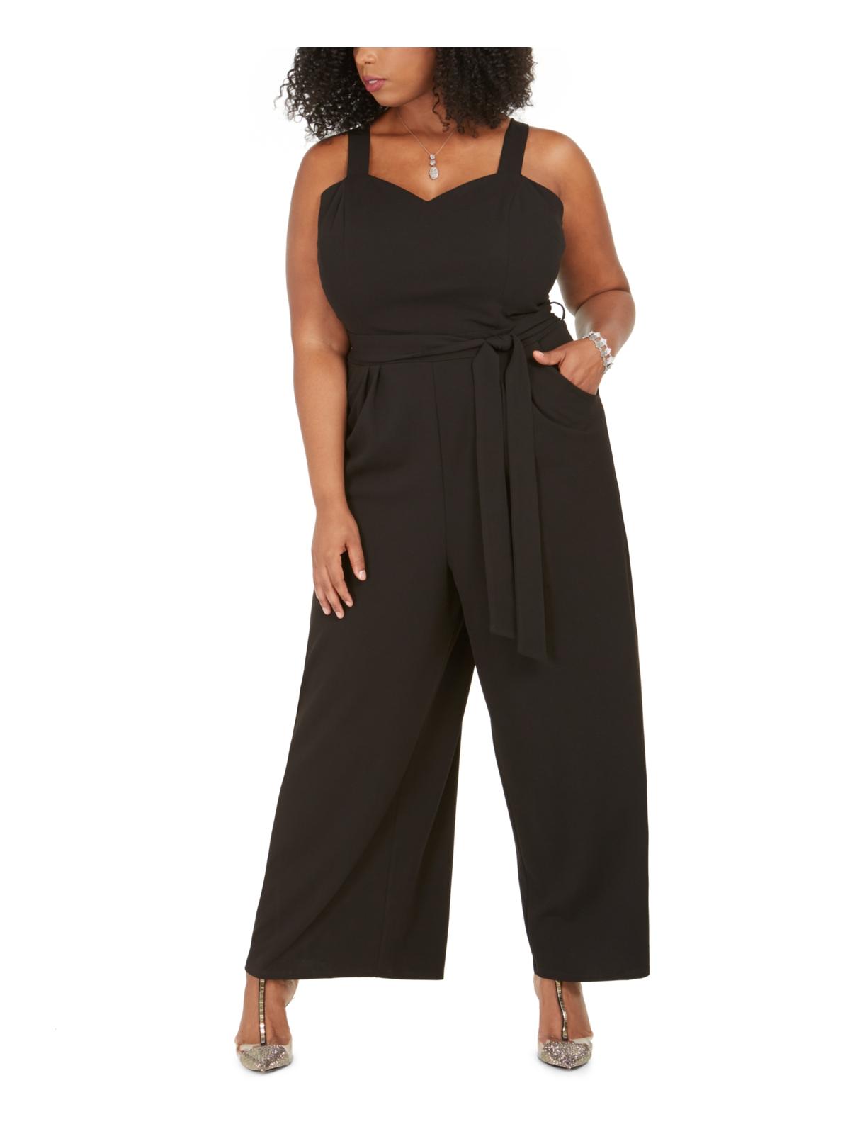 Emerald Sundae Women's Plus Sweetheart Neck Sleeveless Jumpsuit Black Size 22