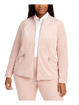 Alfani Women's Plus Faux Suede Zip Jacket Pink Size 0X