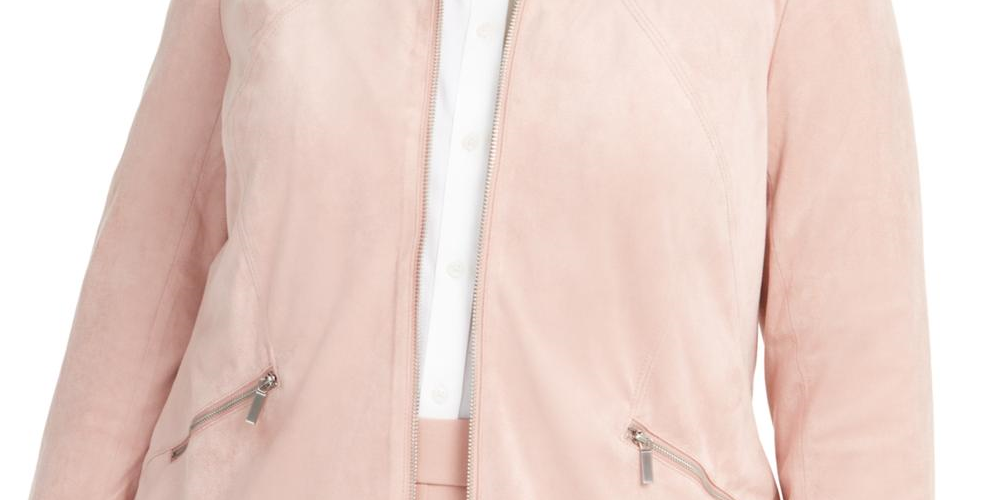 Alfani Women's Plus Faux Suede Zip Jacket Pink Size 0X