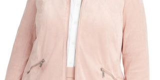 Alfani Women's Plus Faux Suede Zip Jacket Pink Size 0X