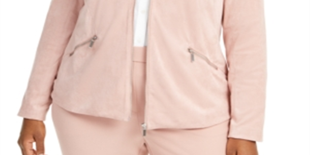 Alfani Women's Plus Faux Suede Zip Jacket Pink Size 0X