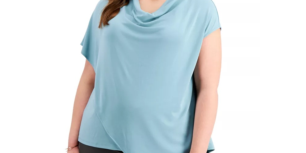 Alfani Women's Plus Size Asymmetrical Drape-Neck Top Green Size 2X