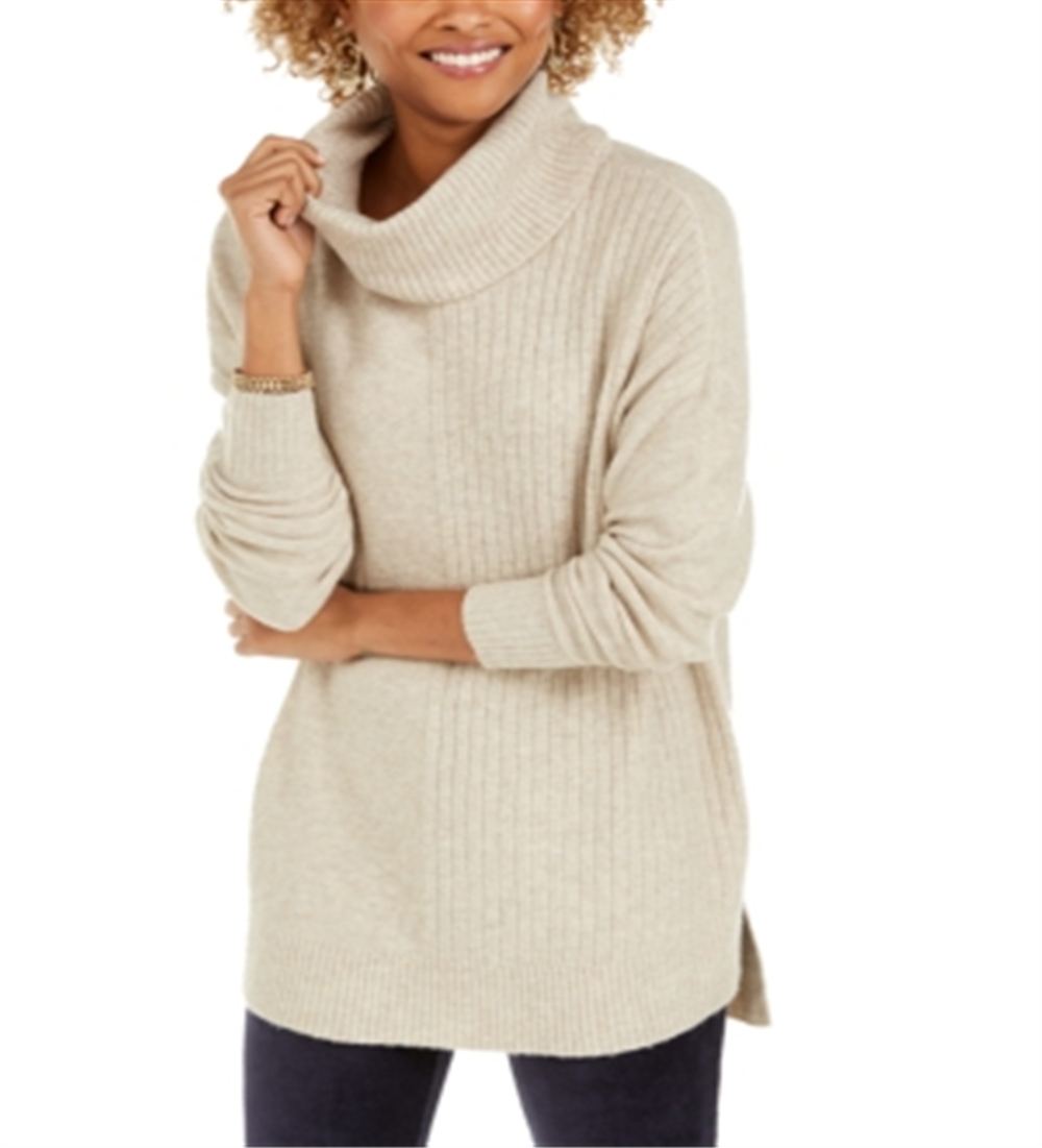 Style & Co Women's Ribbed Turtleneck Sweater Wheat  Size Petite S